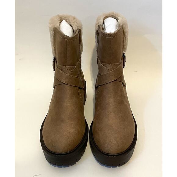 Dolce Vita Leather Buckle Fur Zipper Boot Gray Tan Size 7 NEW - Picture 2 of 8